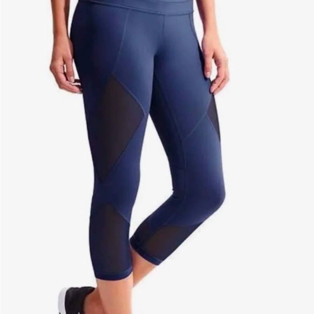 Athleta Navy Blue Leggings with Black Accents